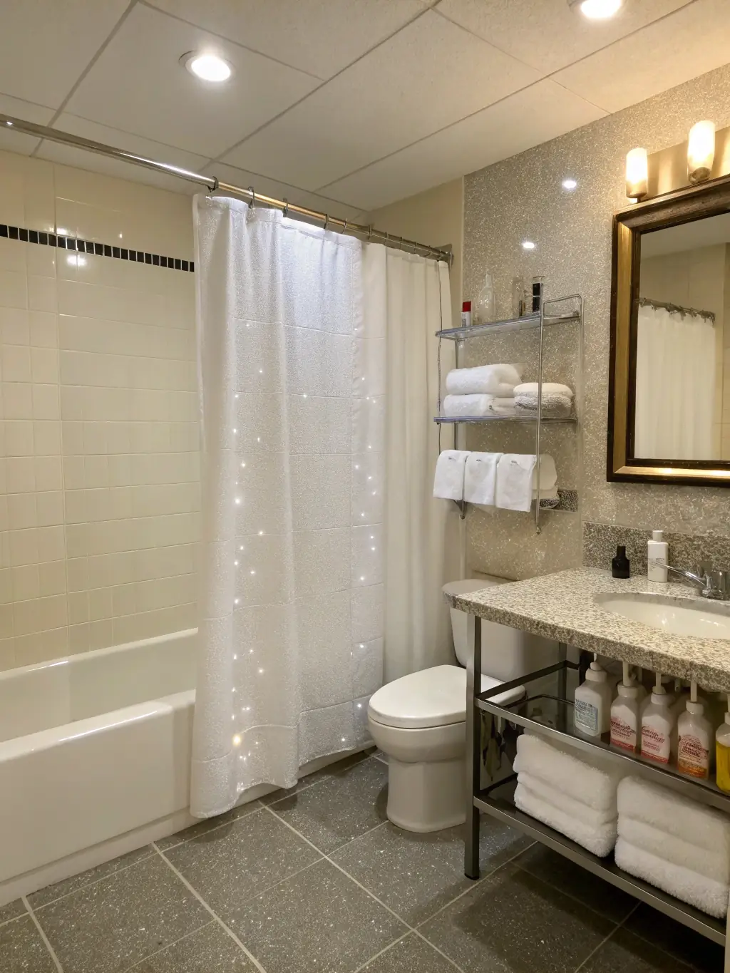 A sparkling clean bathroom after NeatZest Cleaning's deep cleaning service, highlighting the shine on the tiles and fixtures.