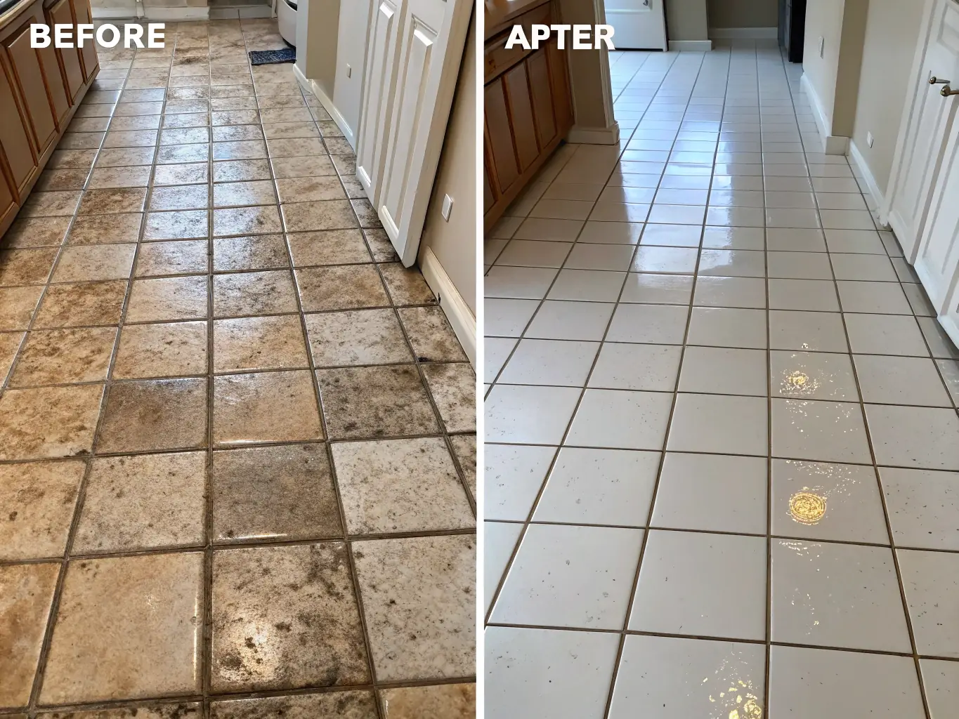 A split image showing a dirty, grimy bathroom before NeatZest Cleaning's deep cleaning service and a sparkling clean bathroom after the service, emphasizing the dramatic transformation.